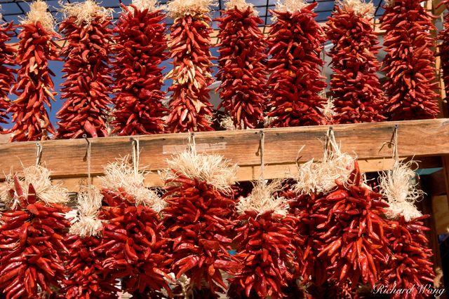 Red Chiles for Sale on Vendor Stall at the Plaza, Santa Fe, New Mexico