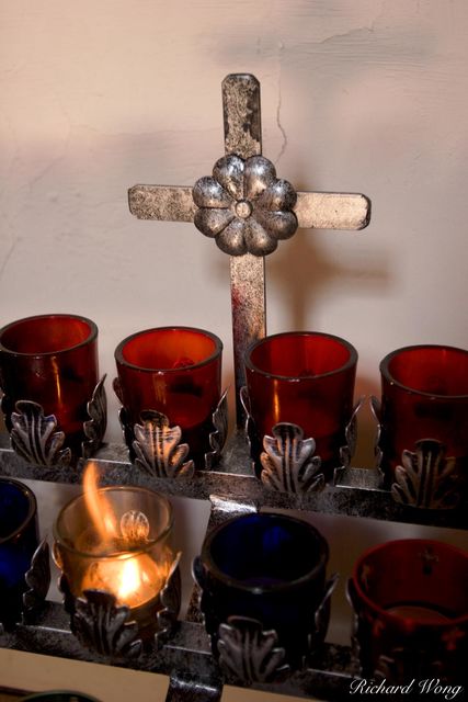 Devotion Candles and Cross at San Miguel Mission, Sante Fe, New Mexico