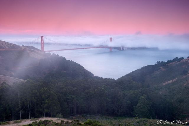 Golden Gate Bridge Twilight Fog, Marin Headlands, California