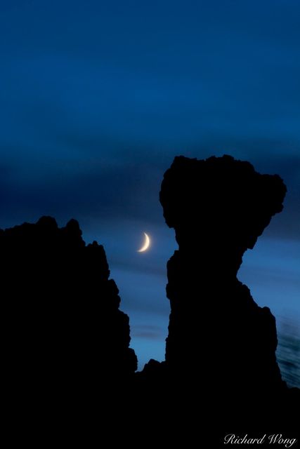 Tufa Silhouette and Crescent Moon, Mono Lake, California