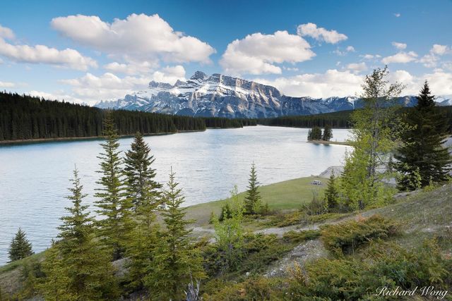 Two Jack Lake with Mount Rundle in Background, Banff National Park, Alberta, Canada, Photo