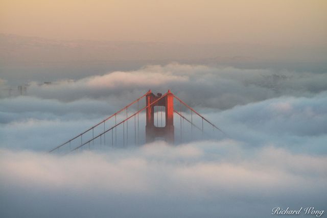 Golden Gate Bridge Foggy Sunset From Hawk Hill, Marin Headlands, California