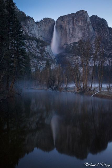 Yosemite Falls Spring Morning Reflection in Merced River, Yosemite National Park, California