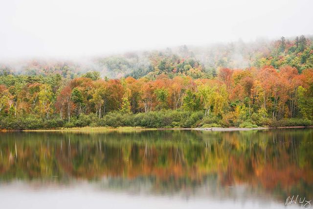 Echo Lake Morning Fog & Fall Color, Charleston, Vermont