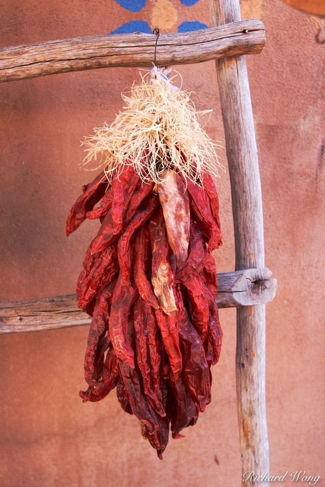 Red Chiles Hanging from Wooden Ladder at Old Town Plaza, Albuquerque, New Mexico