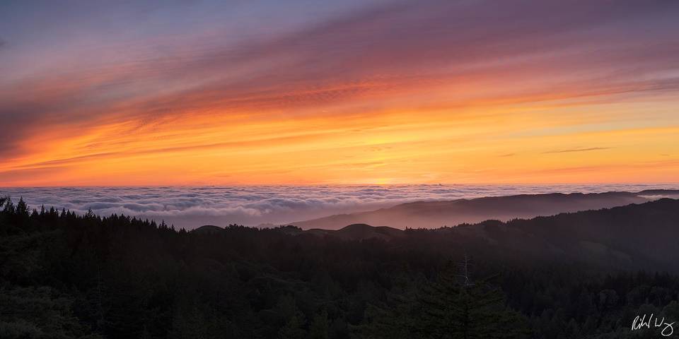 Foggy Sunset Panoramic, Mount Tamalpais State Park, California