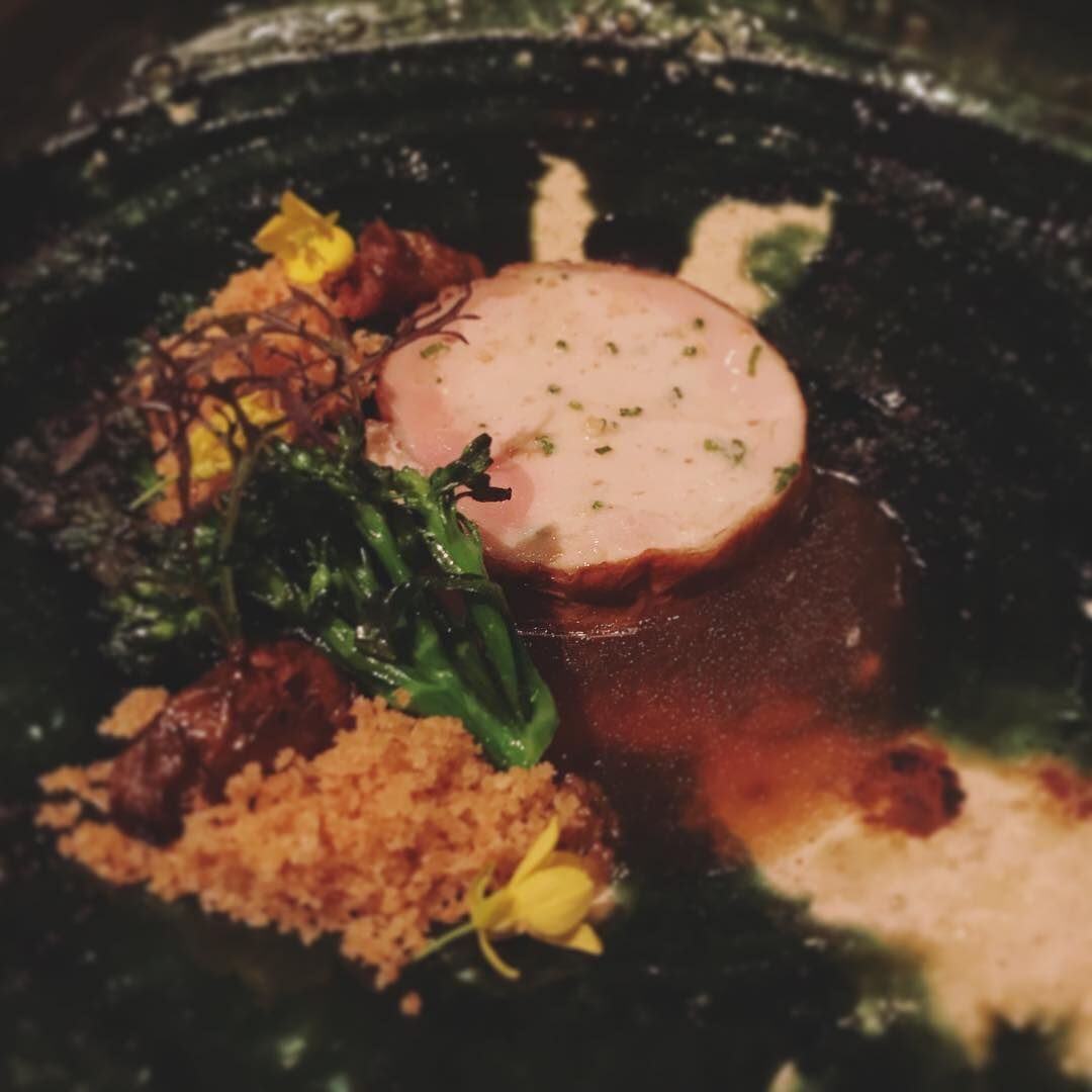 Guinea Hen Roulade with sunchoke, charred broccoli and preserved lemon