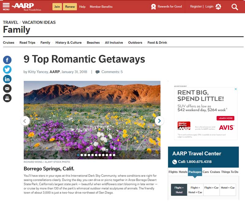 AARP - 9 Romantic Getaways - Anza Borrego Desert