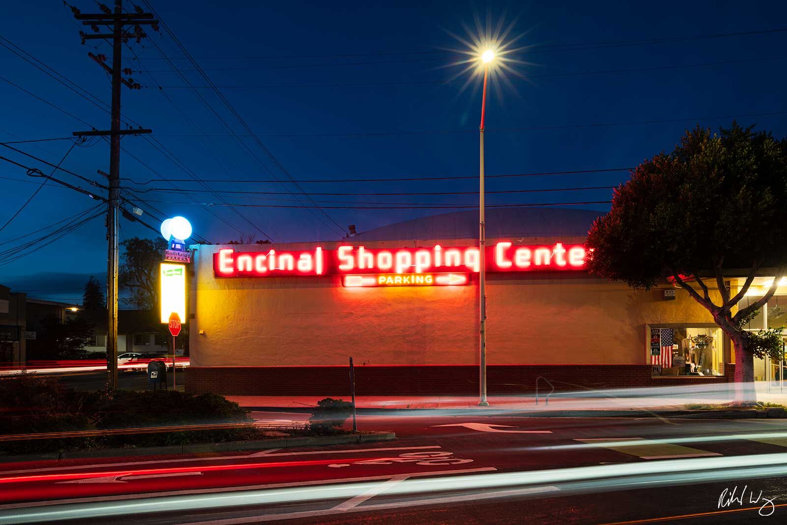 Encinal Market & Vintage Van de Kamp Bakery Sign At Night, Alameda, California, photo