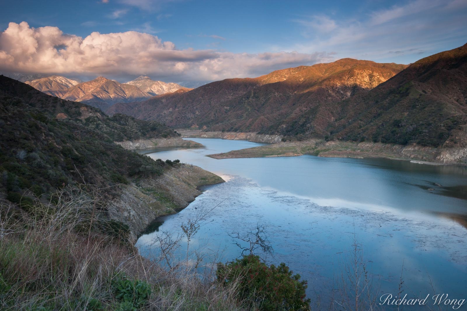 Winter Storm Clouds at Sunset over Morris Reservoir, Angeles National Forest, California