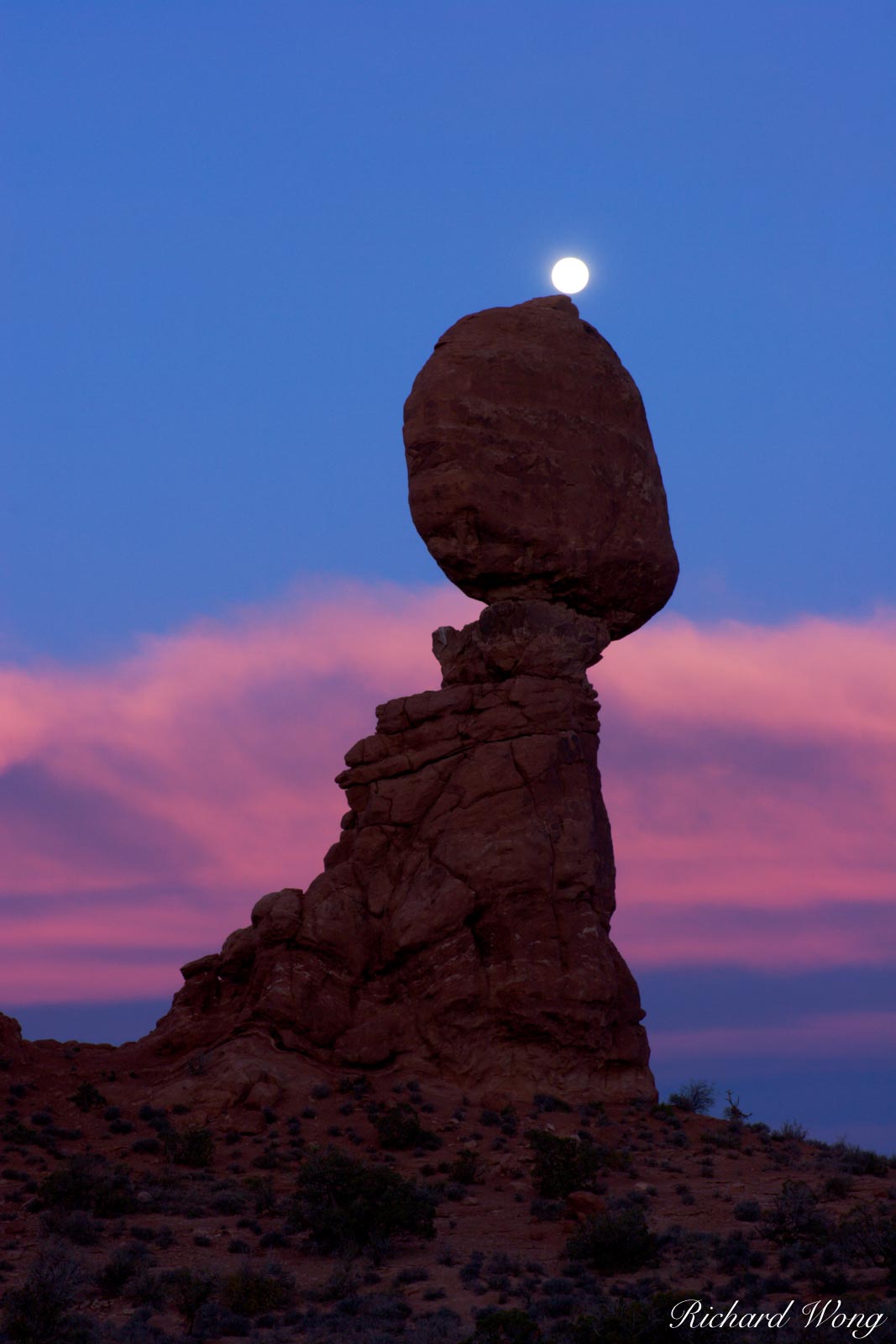 Full Moon Balanced on Balanced Rock, Arches National Park, Utah