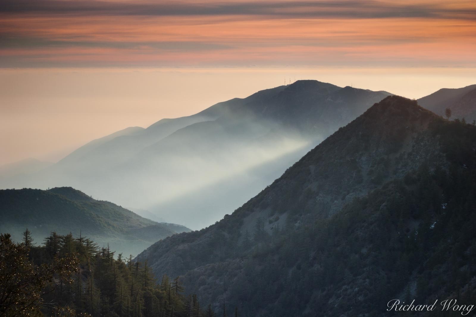 San Gabriel Mountains Sunset on Mount Baldy, Angeles National Forest, California