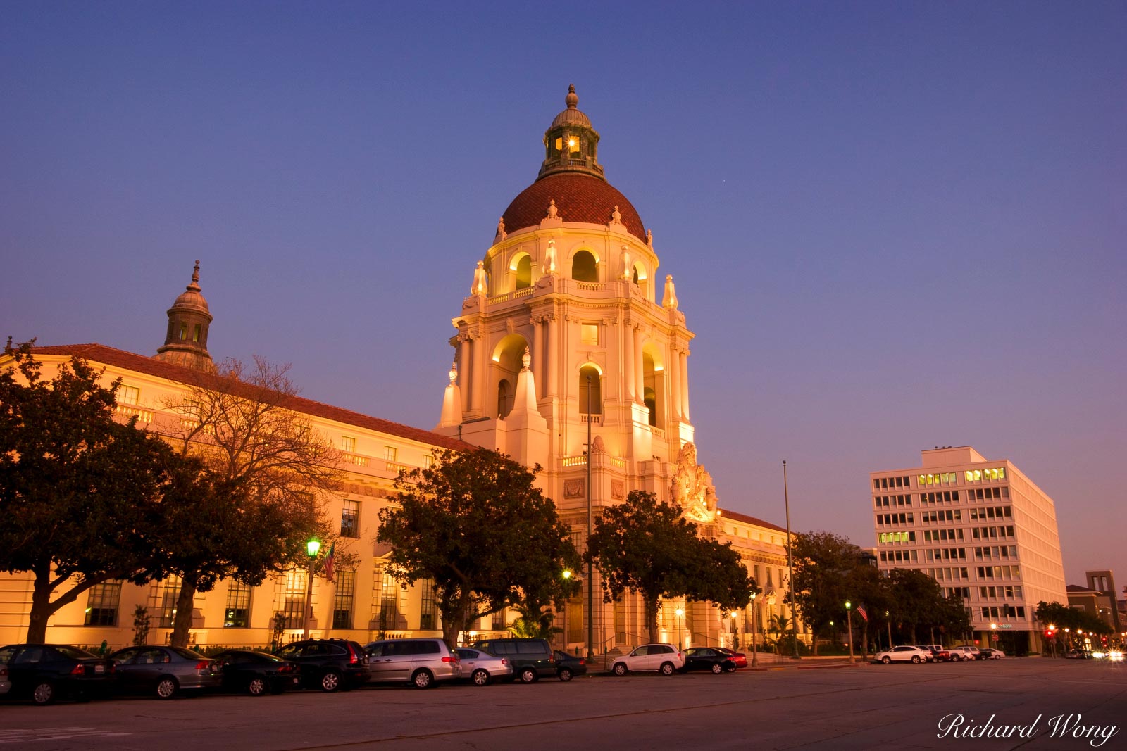 Pasadena City Hall Evening Lights, California