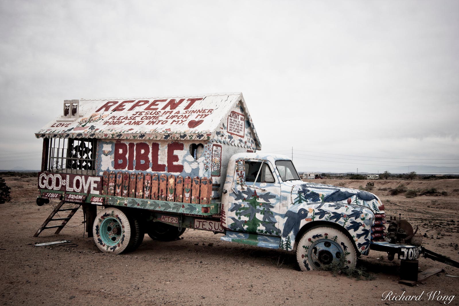 Religious Symbolism Painted on Truck at Salvation Mountain, Imperial County, California