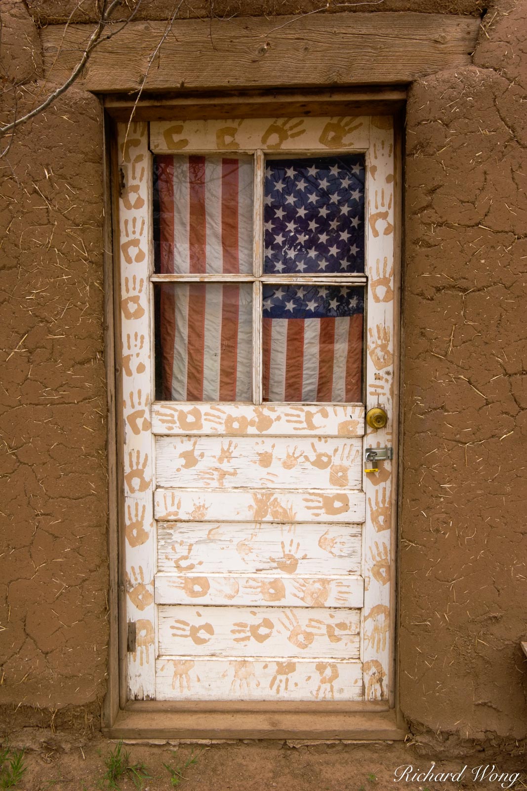 U.S. Flag Hanging on Door, Taos Pueblo, New Mexico