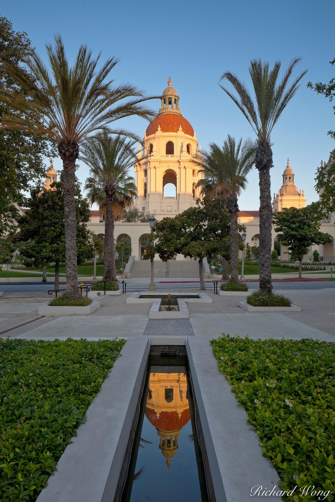 Euclid Avenue Sunrise View of Pasadena City Hall, Pasadena, California