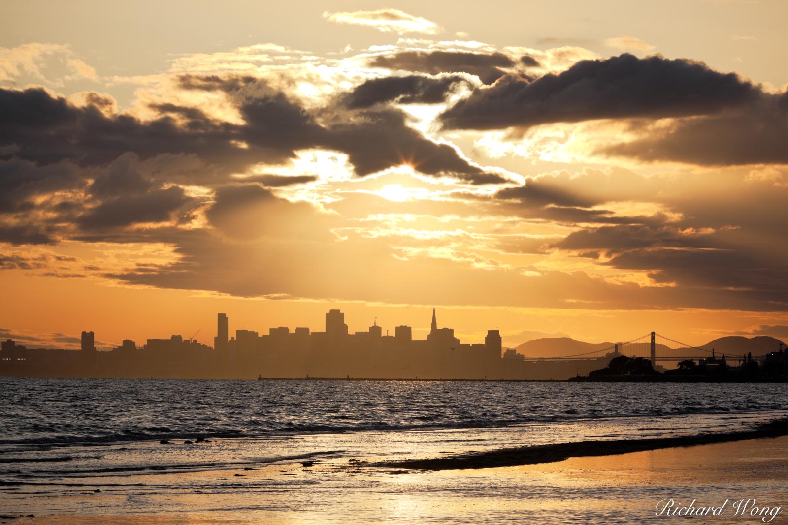 Crown Memorial Beach Sunset With Downtown San Francisco Skyline in Background, Alameda, California