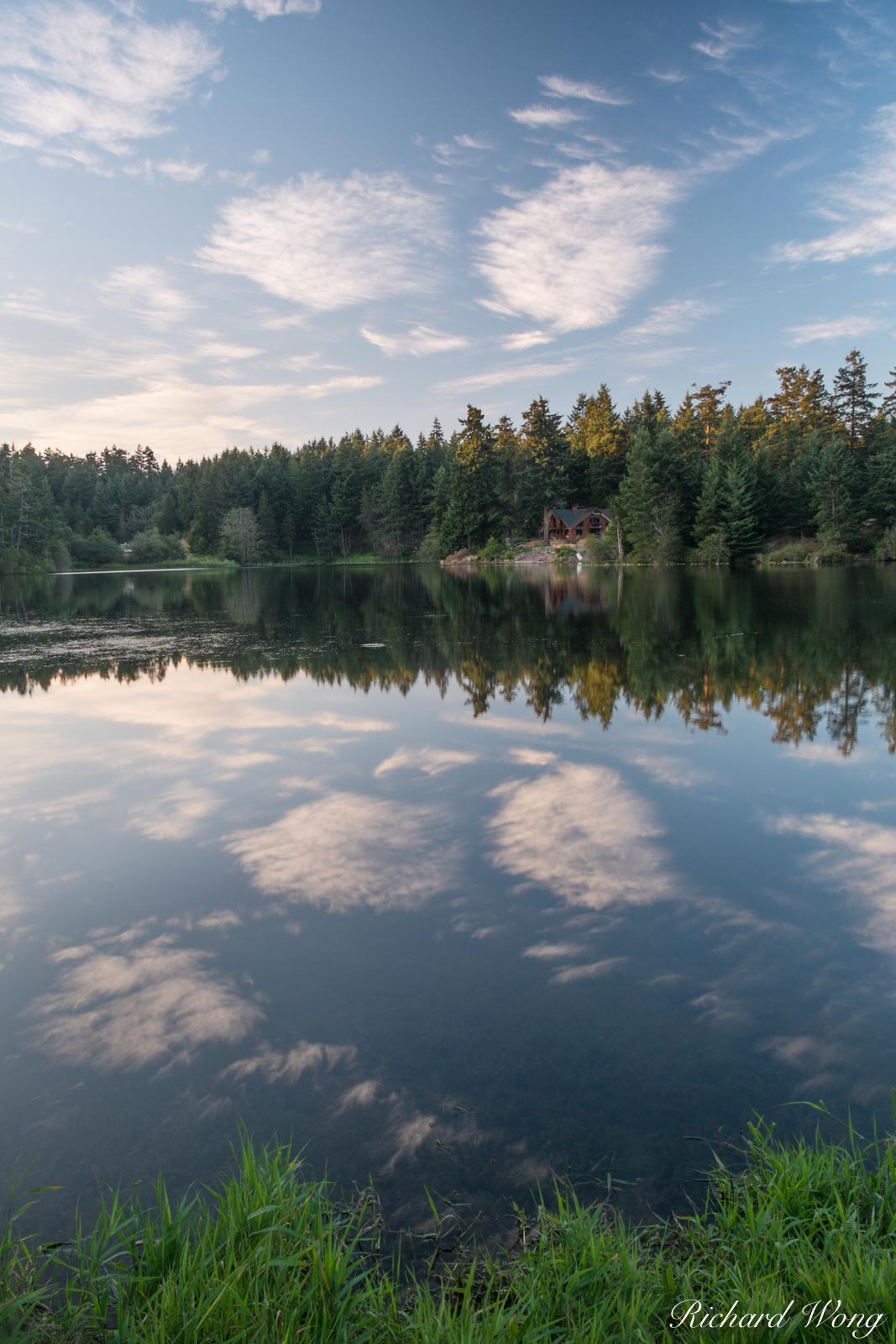Dream Lake Sunset Reflection at Lakedale Resort Campground, San Juan Island, Washington, photo