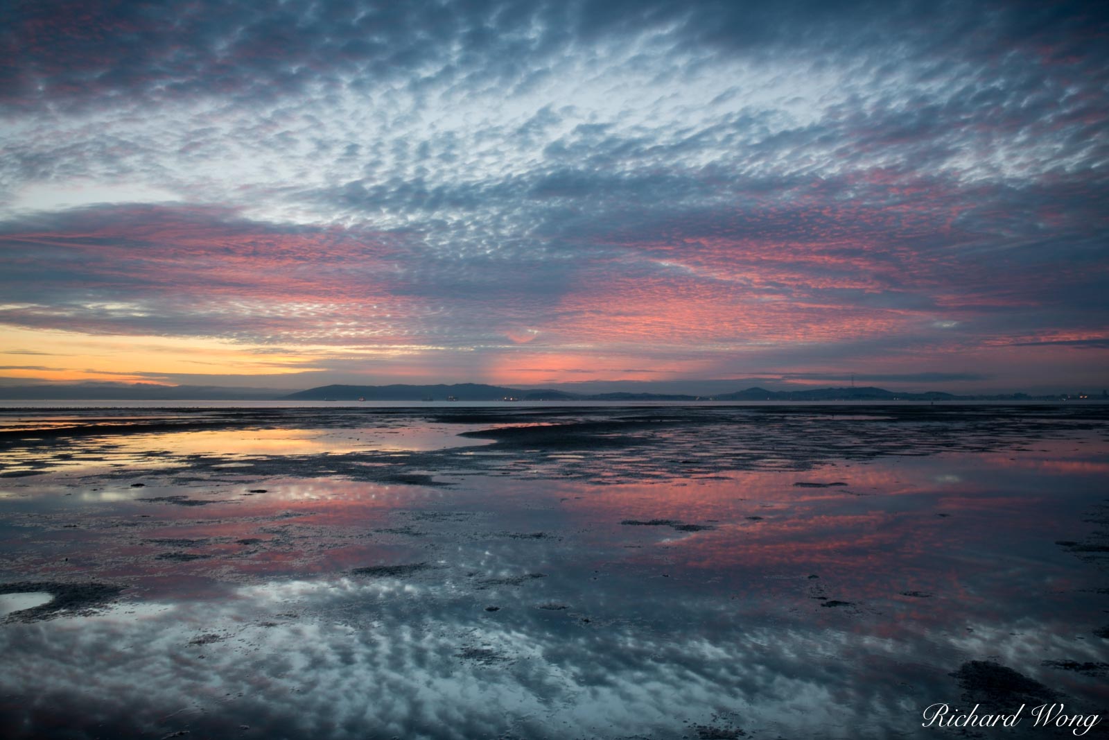 San Francisco Bay Sunset Reflections in Low Tide, Alameda, California