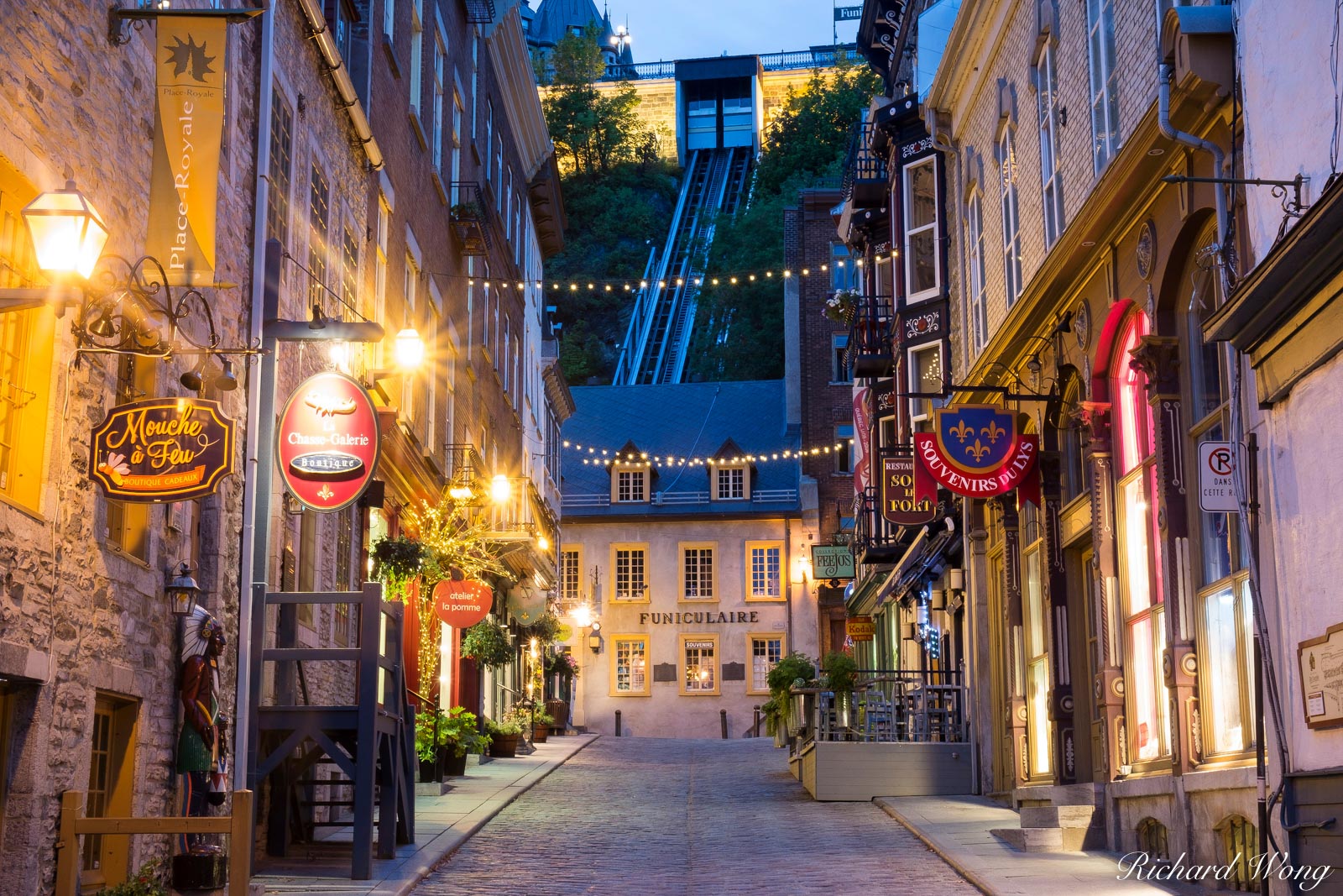 Rue Sous le Fort and Le Funiculaire at Dawn, Lower Town Quebec City (Basse-Ville), QC, Canada