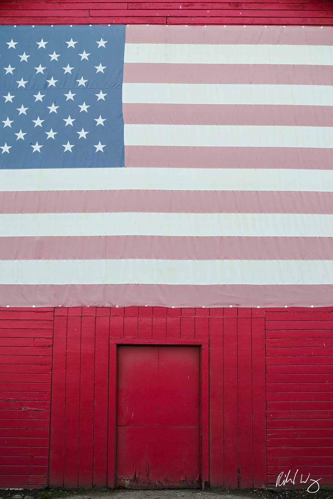 Red Barn With U.S. Flag, Gilroy, California, photo