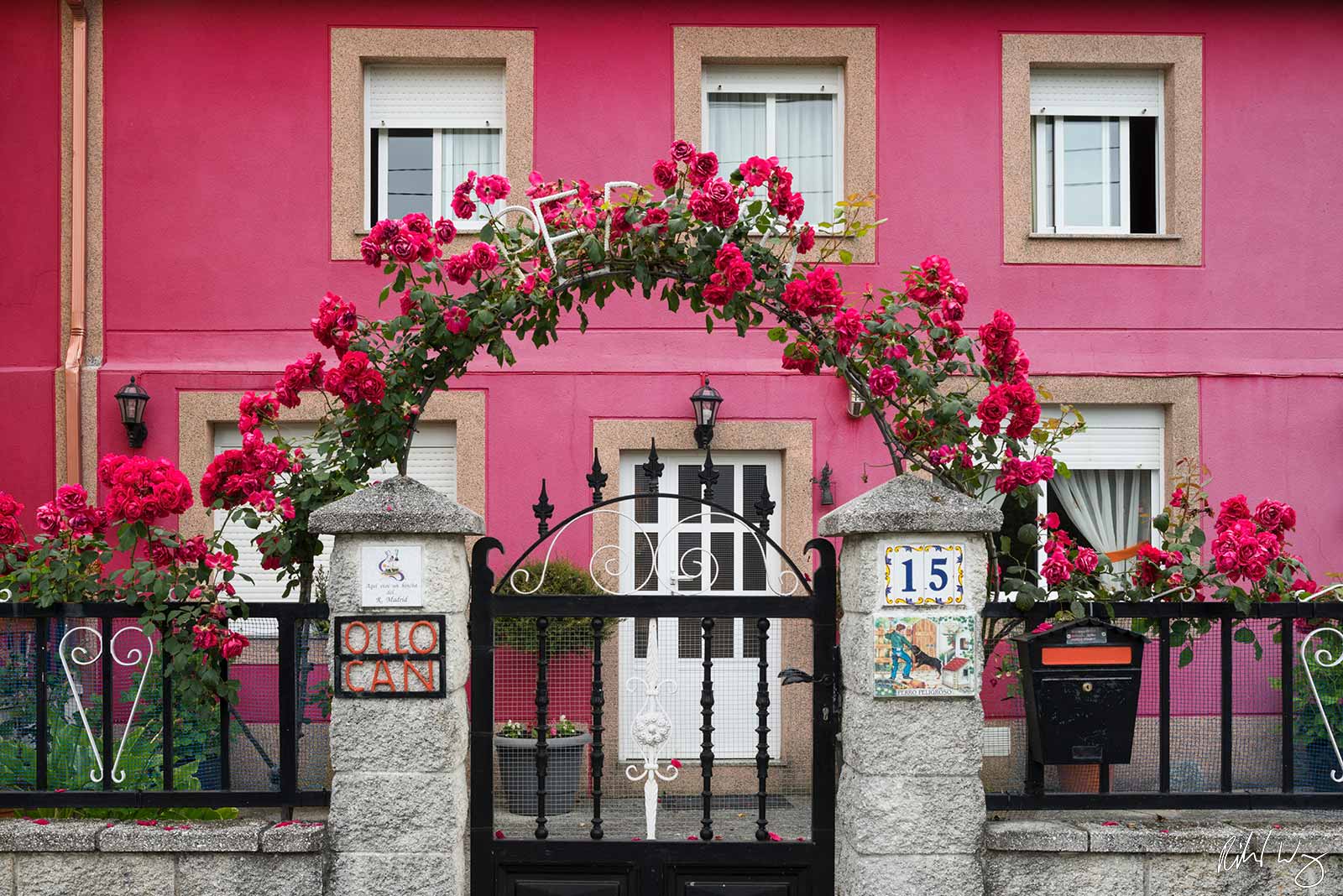 Colorful Pink Home Along Camino Frances Trail (The French Way), Galicia, Spain, photo