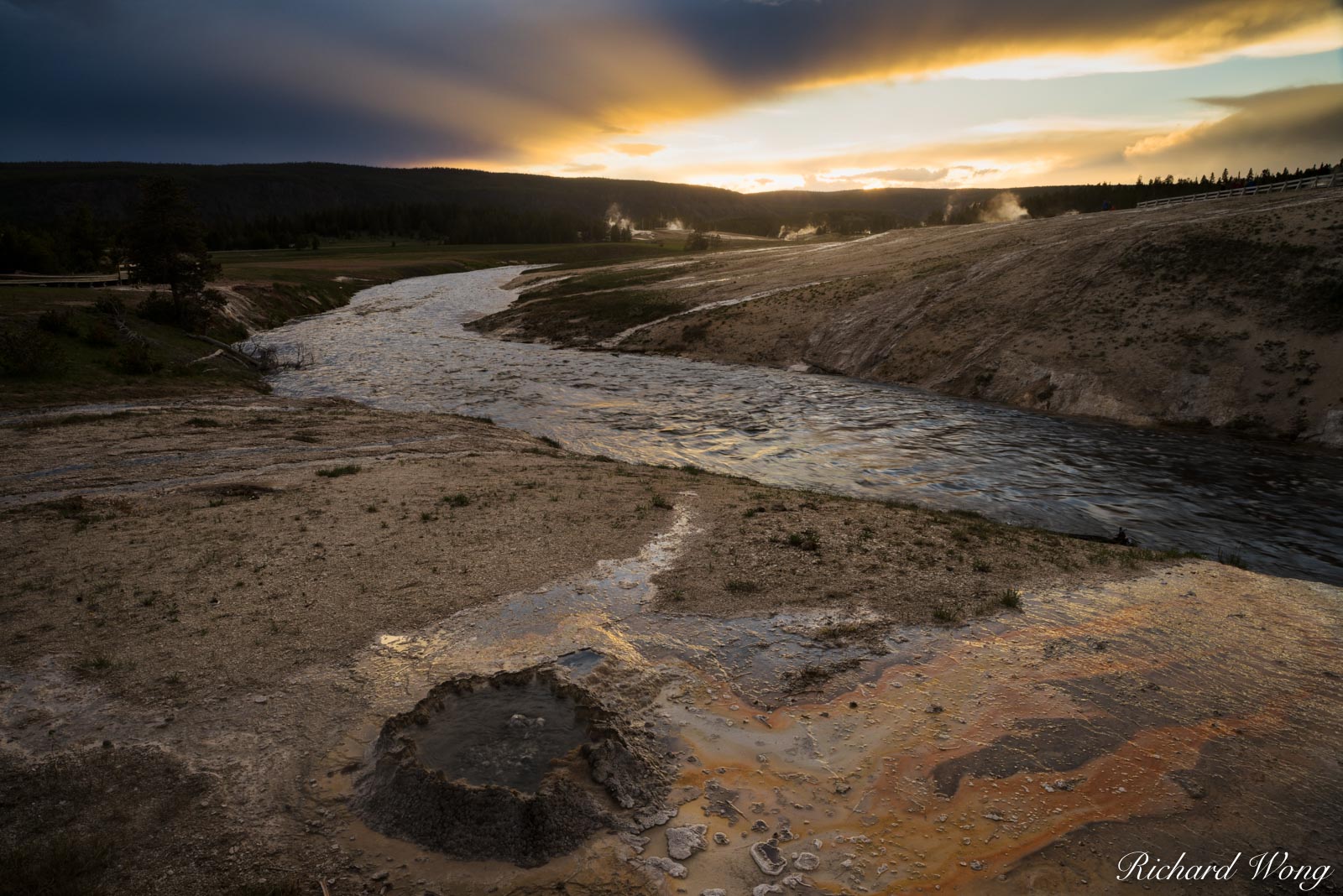 Chinese Spring & Firehole River at Sunset, Yellowstone National Park, Wyoming