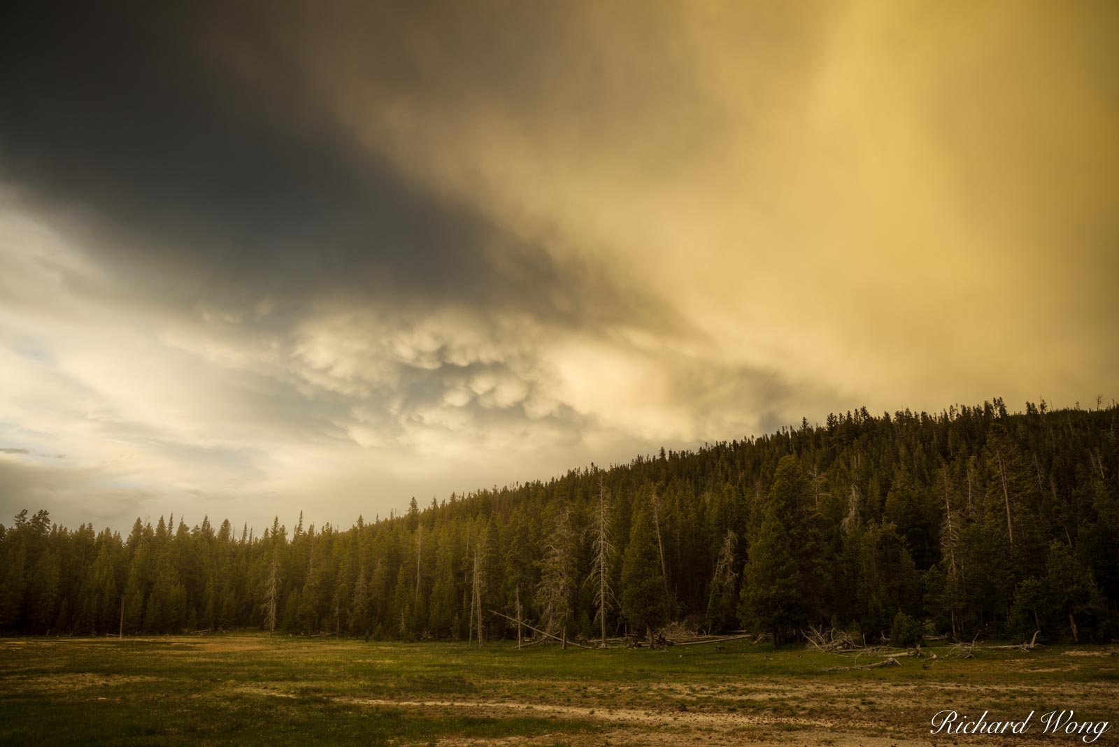 Mammatus Clouds at Sunset / Upper Geyser Basin, Yellowstone National Park, Wyoming