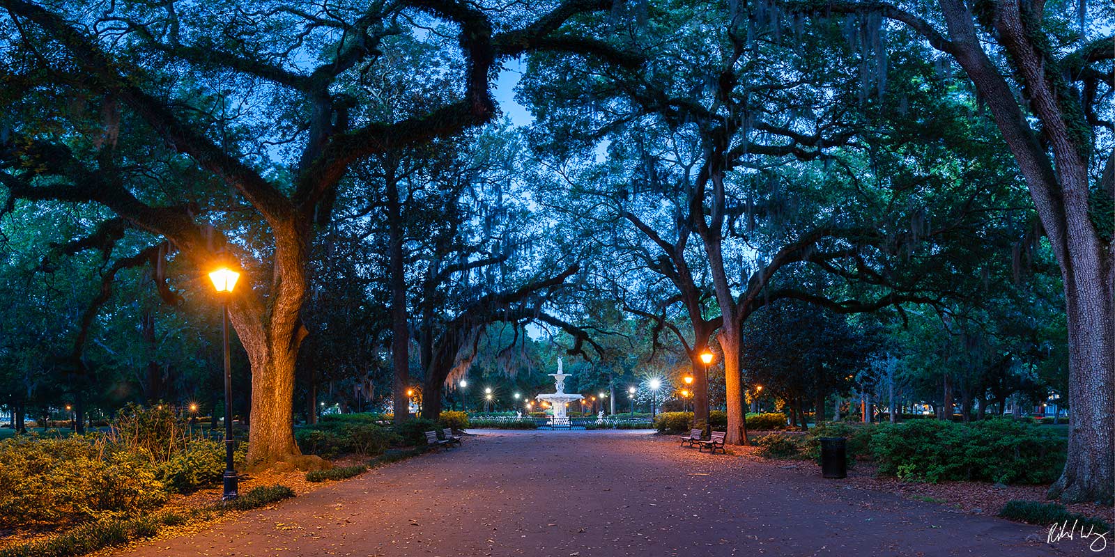 Forsyth Park Panoramic at Dawn, Savannah, Georgia, photo