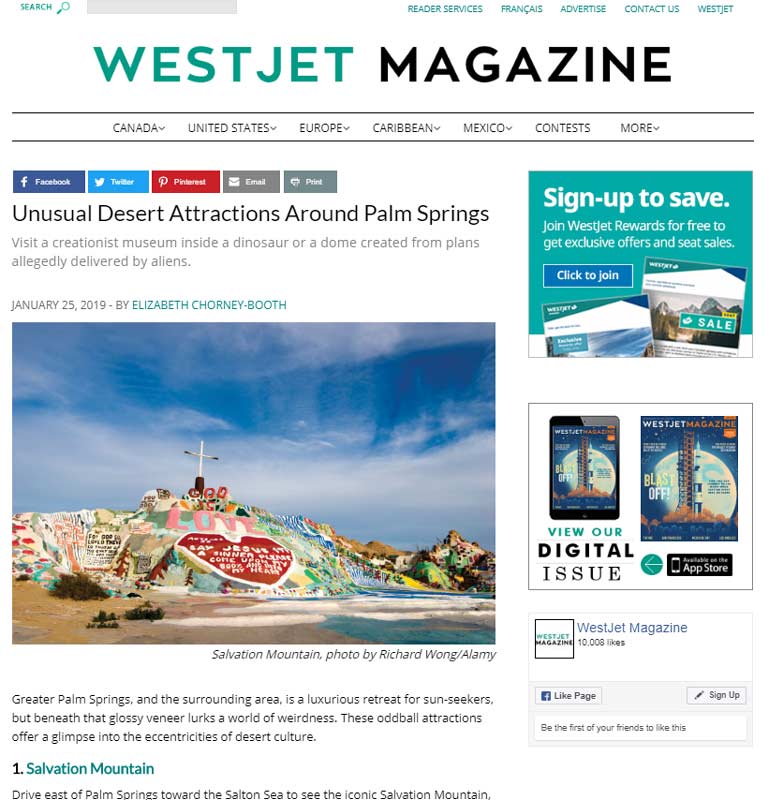 West Jet Magazine - Salvation Mountain Photo